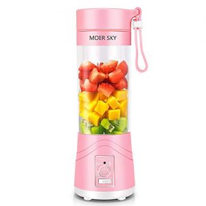 Portable Blender, Personal Smoothie Mini Juicer Cup, 380ml Fruit Mixing Machine, USB Rechargeable Juicer Cup, Detachable, Office/Sports/Trip(Pink)