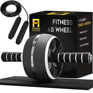 Fitness Invention Ab Roller Wheel - 3-in-1 Ab Wheel Roller with Knee Mat and Jump Rope - Ab Roller Wheel for Abdominal Exercise - Ab Workout - Home Workout Equipment - Abs Wheel Roller - Abs Roller
