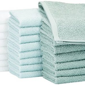 AmazonBasics Washcloth Face Towels, Pack of 24, Multi-Color: Seafoam Green, Ice Blue, White
