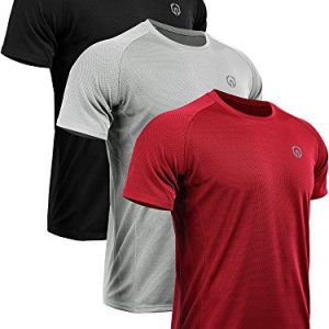 Neleus Mens 3 Pack Mesh Athletic Running Workout Shirts, 5033, Preto, Cinza, Vermelho, EUA M, UE L